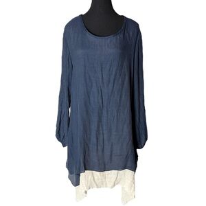 CHERIE BLISS Flowy Tunic Top Asymmetrical Layers Blue Cream Lightweight Size XL